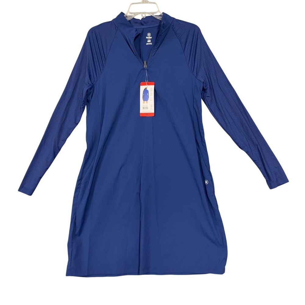 Hurley Dress Womens Medium Blue Long Sleeve Mock Neck Zip Stretch Shift Casual